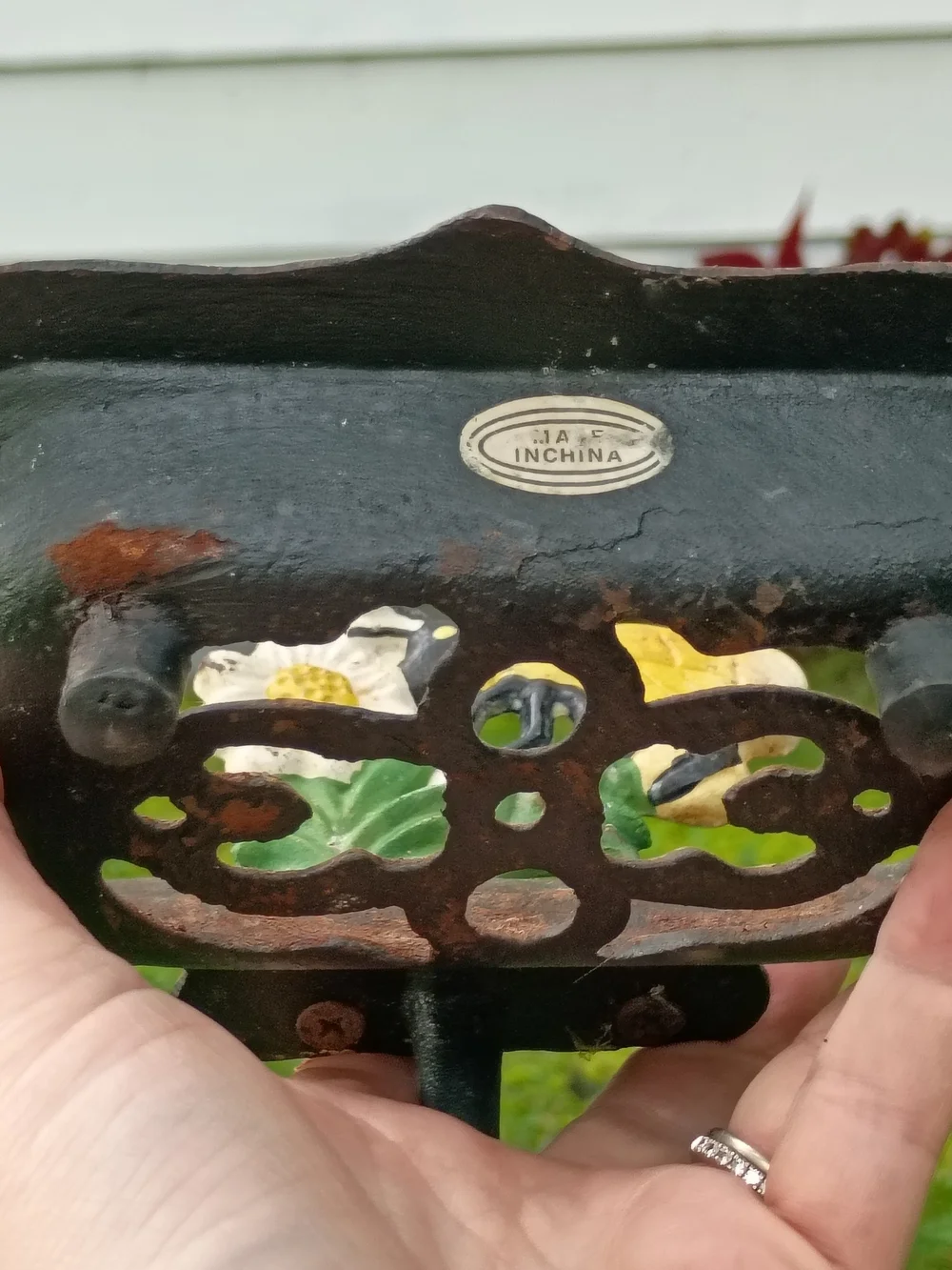 Vintage Painted Bee and Flower Cast Iron Soap Dish